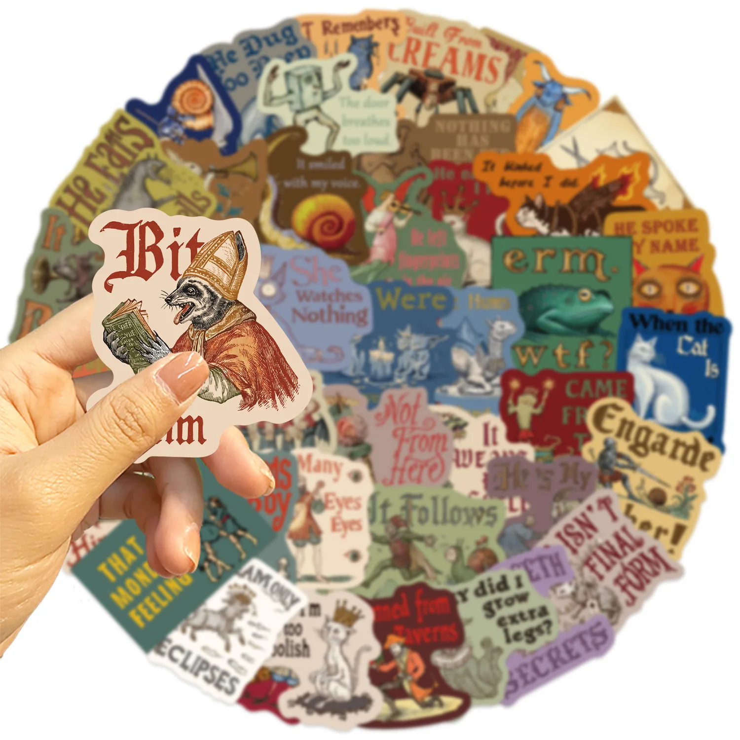 50pcs Medieval Creepy Abstract Stickers Decals For Phone Scrapbook Suitcase Skateboard Helmet DIY Retro Waterproof Stickers