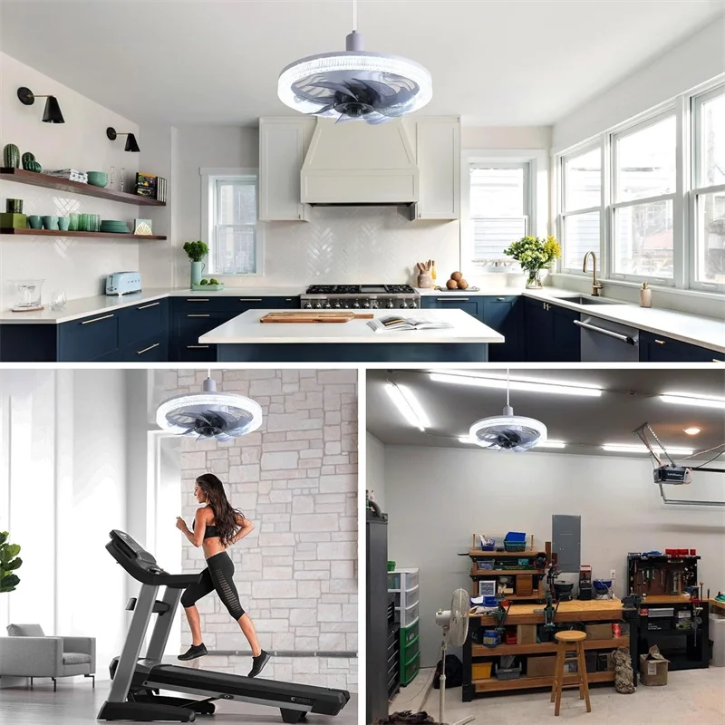 مروحة سقف حديثة منخفضة المستوى مع ضوء وجهاز تحكم عن بعد عكس الضوء E27 قاعدة مروحة ذكية ضوء لغرفة النوم وغرفة المعيشة والمكتب
