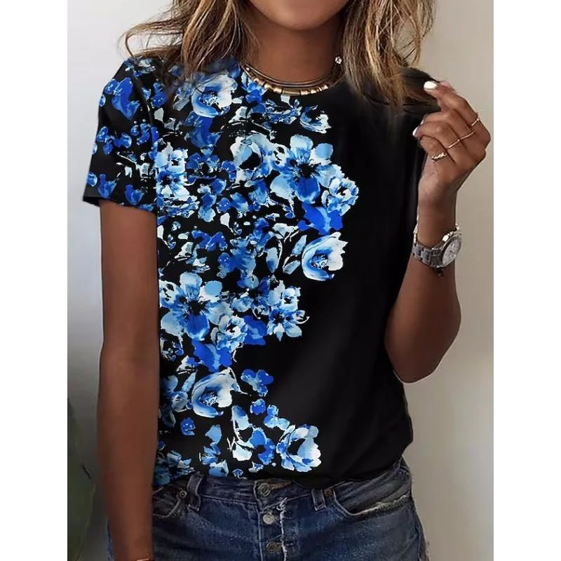 Summer Clothes Women 2024 Harajuku Flower 3D Women\'s Y2k Graphic T Shirts Casaul Everyday Tops Female Short Sleeve Tee Blouse