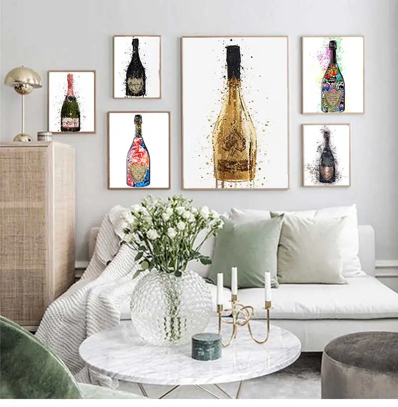 Abstract Graffiti Luxury Champagne Bottle Posters Canvas Painting Fashion Wall Art For Modern Living Room Home Decoration
