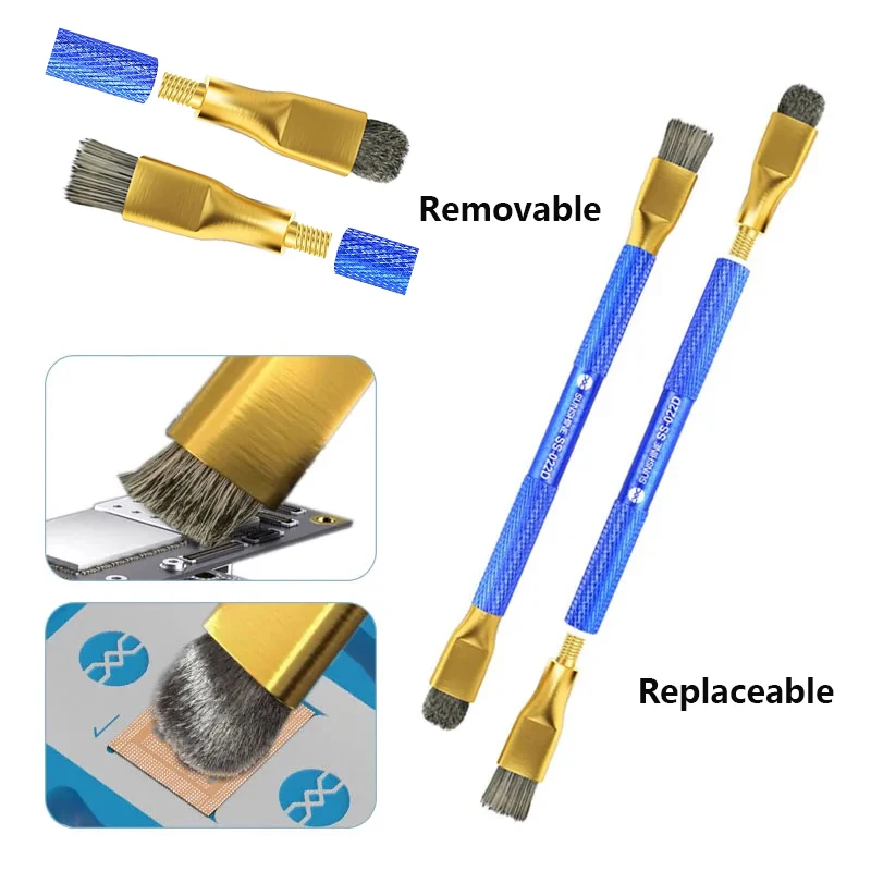 sunshine escova de limpeza de cabeca dupla para reparo de celular placa mae de dupla finalidade ic pad remocao de cola ferramenta de escovacao ss022d 01