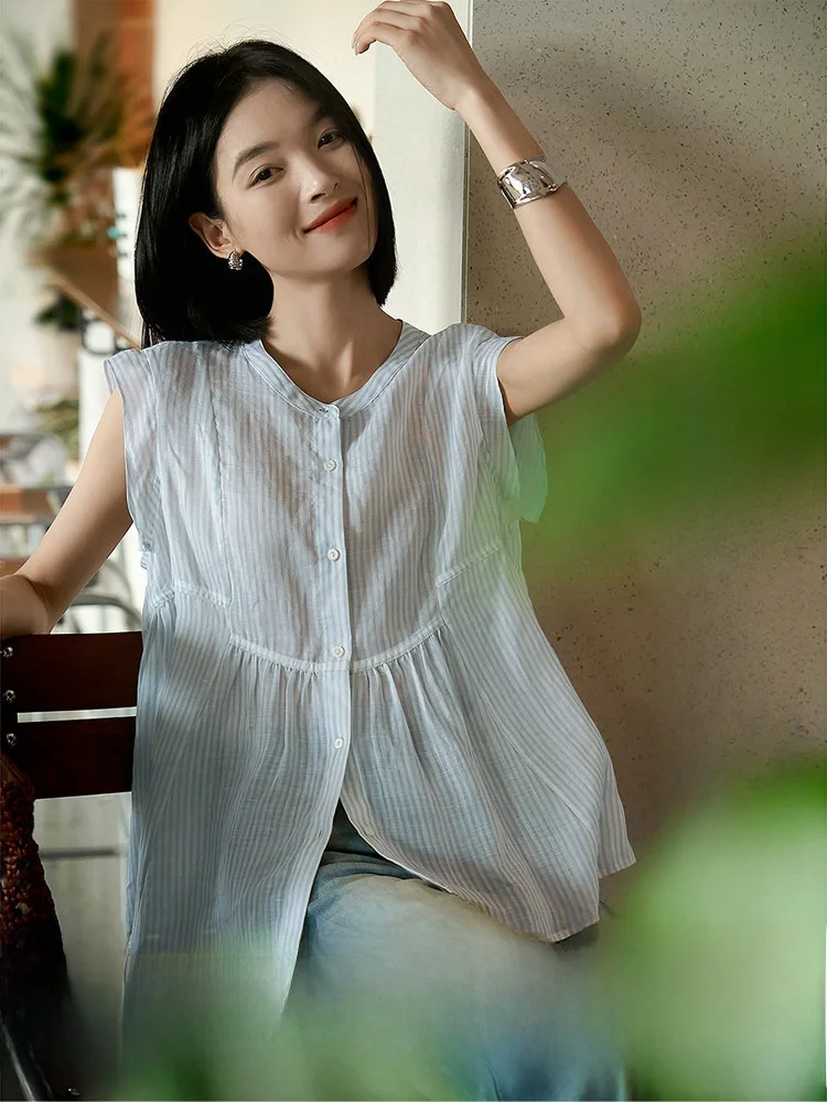 

Lightweight Linen Loose round Ne Doll irt Women's New Sle Summer Commute Wind Svel Cool Feeling Traditional Chine...