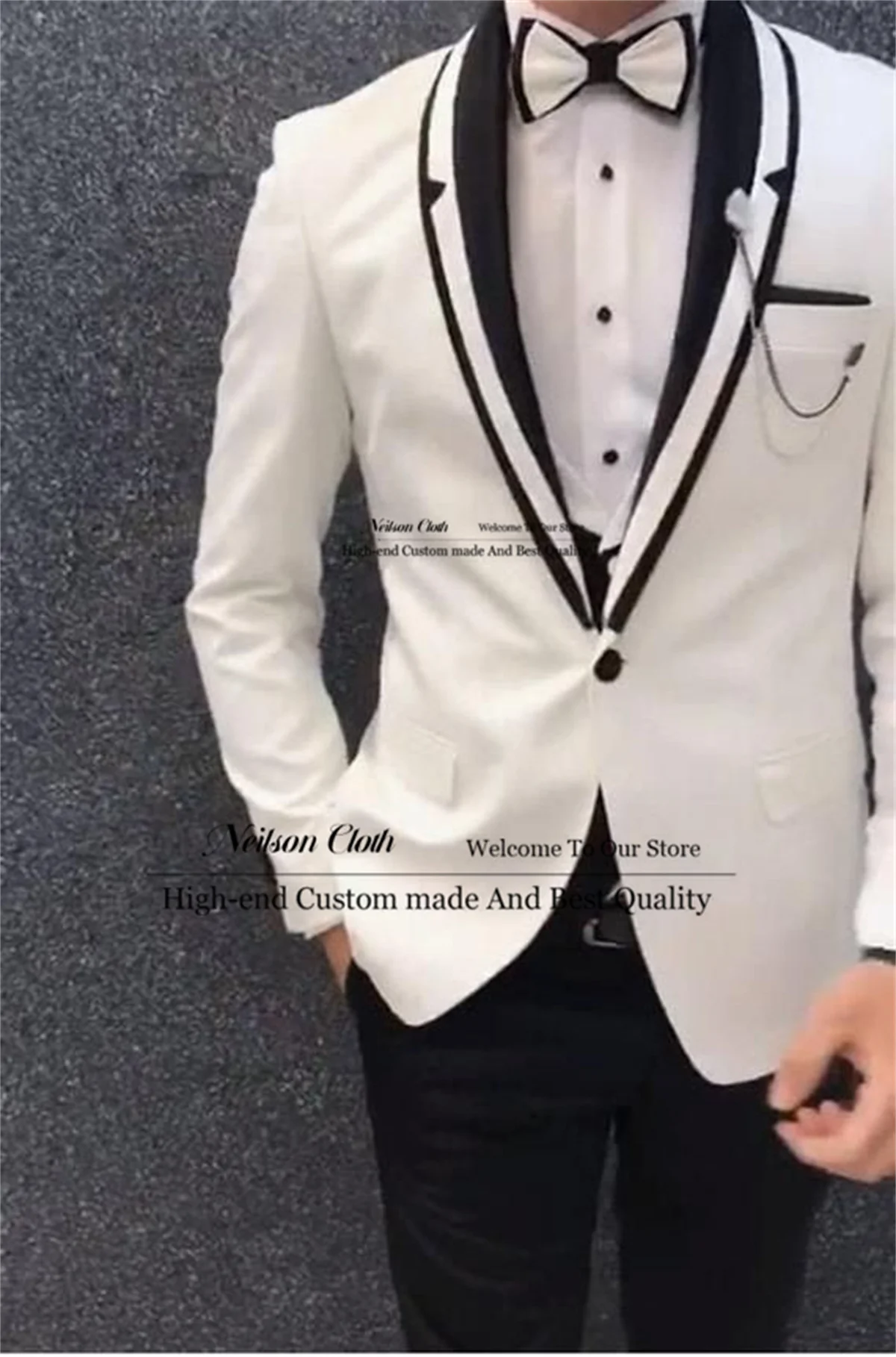 

Formal White Male Prom Blazers 2 Pcs Sets Shawl Lapel Groom Wedding Tuxedos For Men Customized One Button Terno Masculino