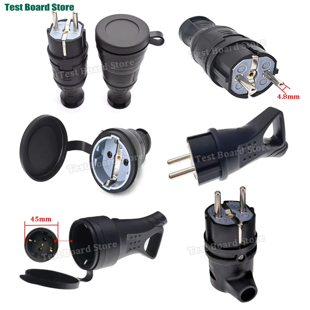 

EU Rubber Waterproof M/Female Socket Plug Electrial Grounded Europe Connector With Cover IP54 For DIY Power Cable Cord 16A 250V