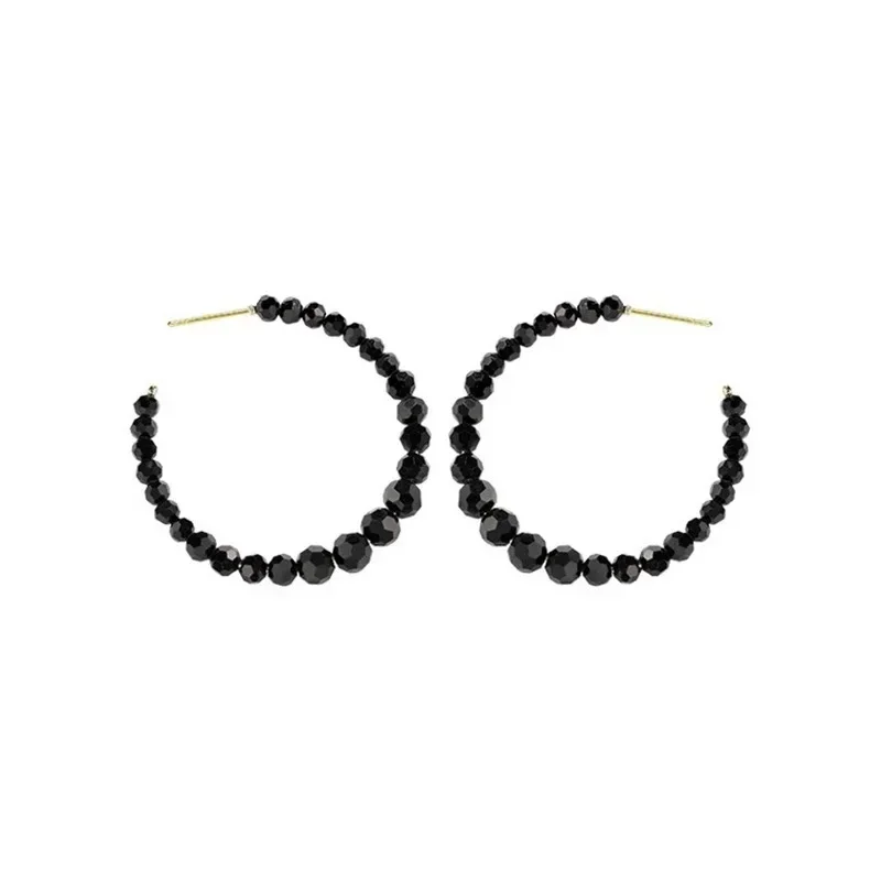 Light luxury C-shape Black Crystal Hoop Earrings Fashion Large Circle Geometric Earrings Women Elegant Jewelry Gifts Wholesale