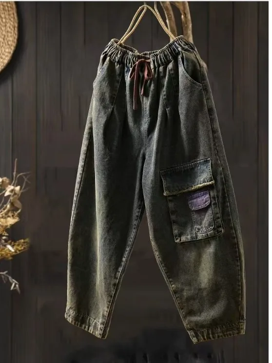 

Retro Sle Women's Jeans Loose Harlan Pants Autumn New Arrival Vintage Workwear ket Design Trendy Cotton Denim Trousers