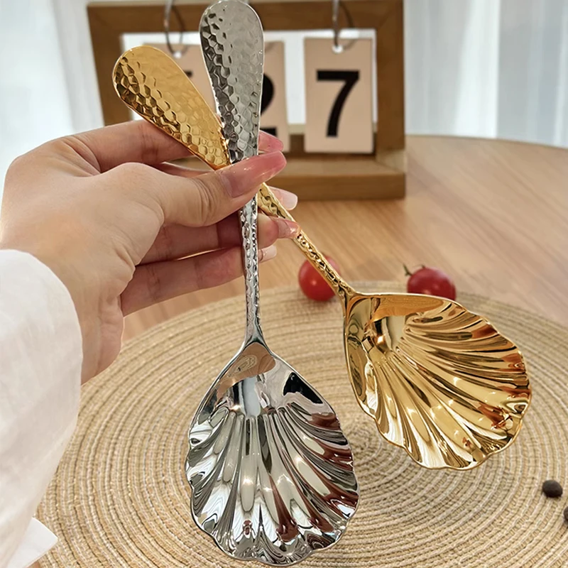 2 Pieces 304 Stainless Steel Flatware Serving Sets, 8.85-Inch Long Handle Slotted Spoons and Serving Spoons for Buffet, Banquet, Cooking, and Kitchen