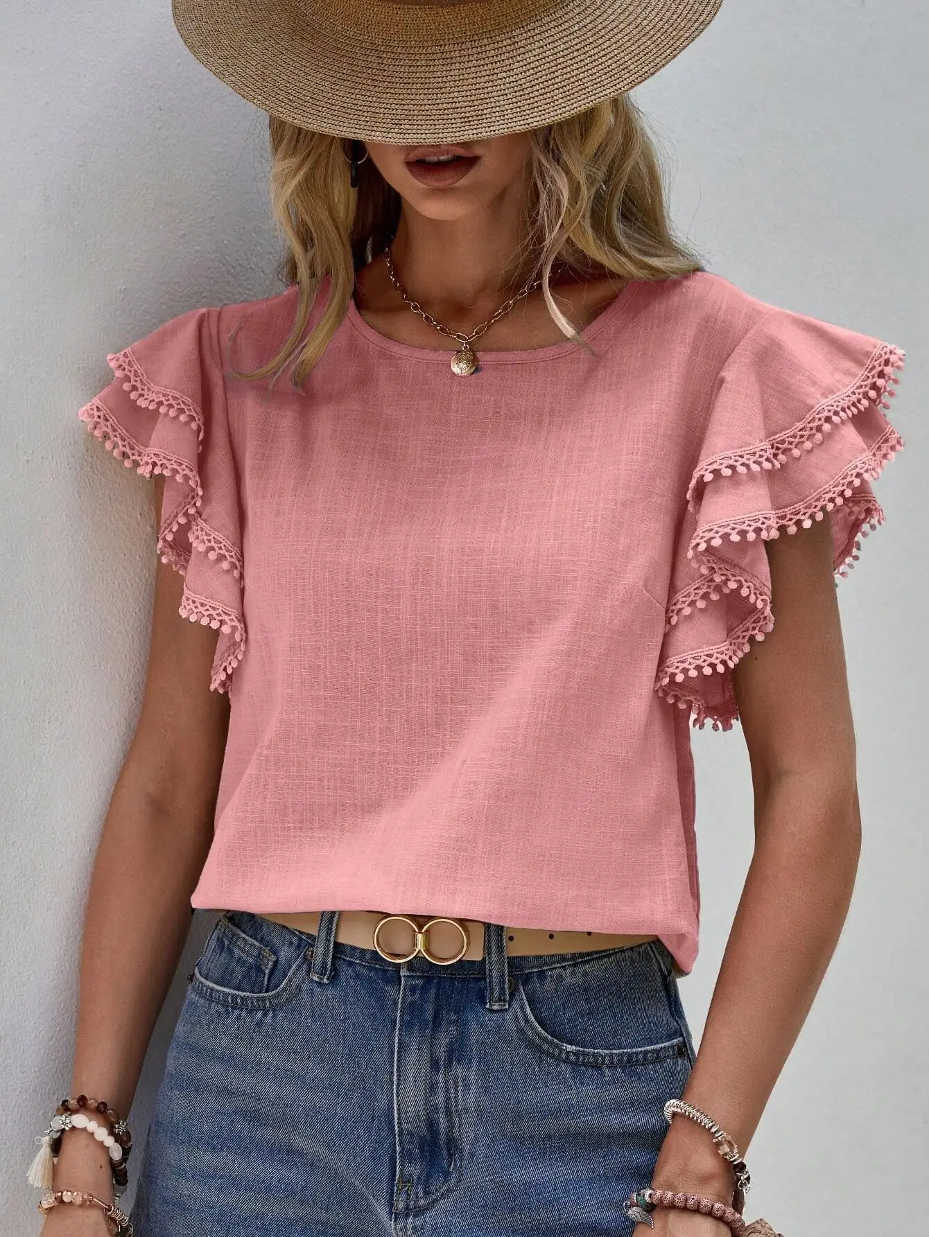 

Women clothing casual round neck summer loose shirt lotus leaf bat shirt short sleeve tops female