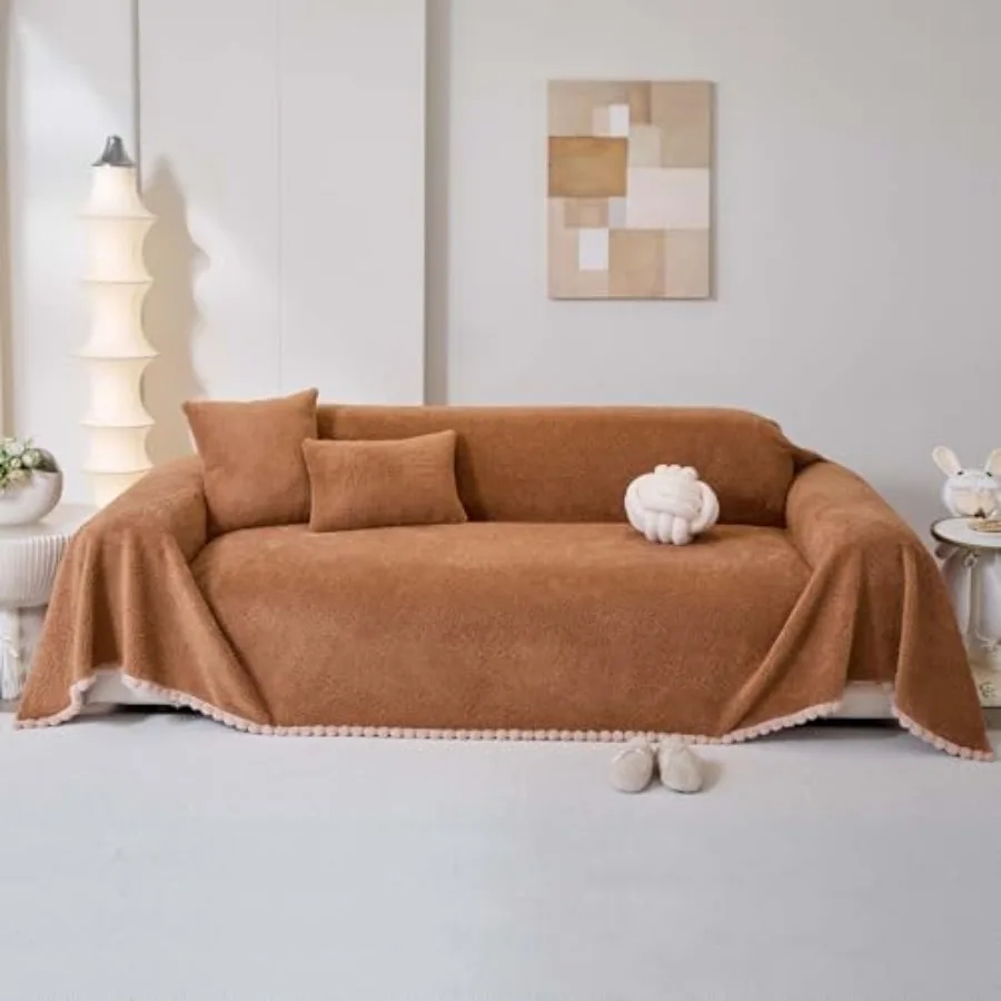 

Sherpa Fleece Couch Cover for 3 Cushion Sofa Brown - Pet Proof Sofa Covers Heavy Duty Scratch Resistant Pet Friendly Furniture