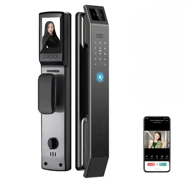 

Tuya App Wifi Face Recognition Digital Door Lock Biometric Fingerprint RFID Real-time Intercom Smart Door Lock With cam era