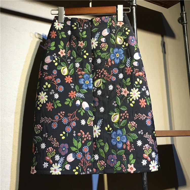 Embroidery Floral Women's Wrap Skirts 2024 New High Waist Vintage Office Sheath Pencil Straight Midi Skirts Female Spring Autumn