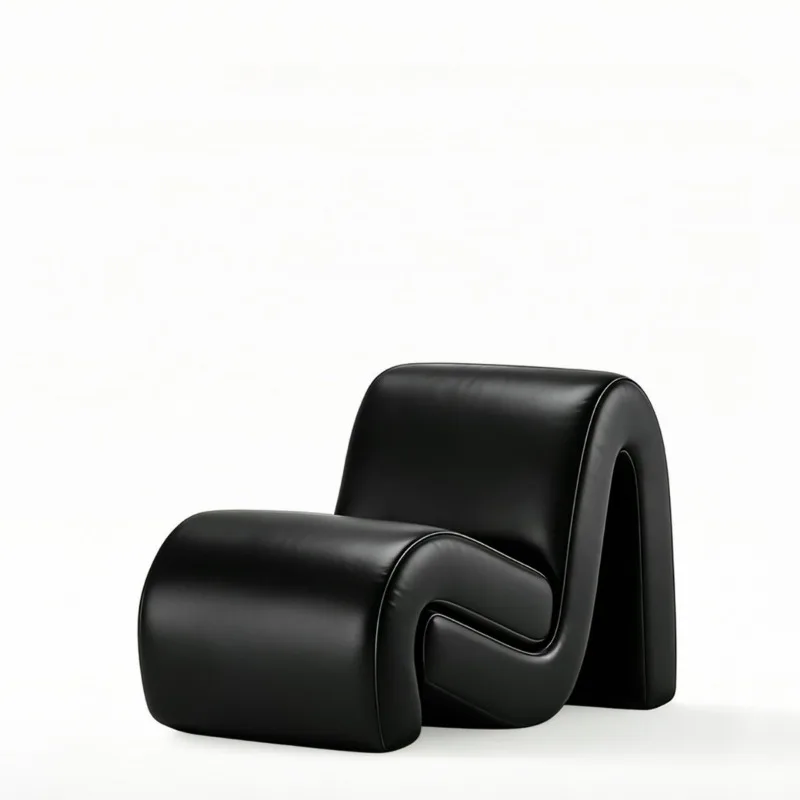 Leather Italian single sofa chair light luxury high sense living room leisure chair designer single chair famous curved sofa