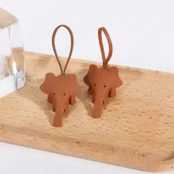 Mini Soft Elephant Keychain Pendant Cute Funny Animal Doll Key Ring Leather Hand Sewn Car Key Chain Accessories Men