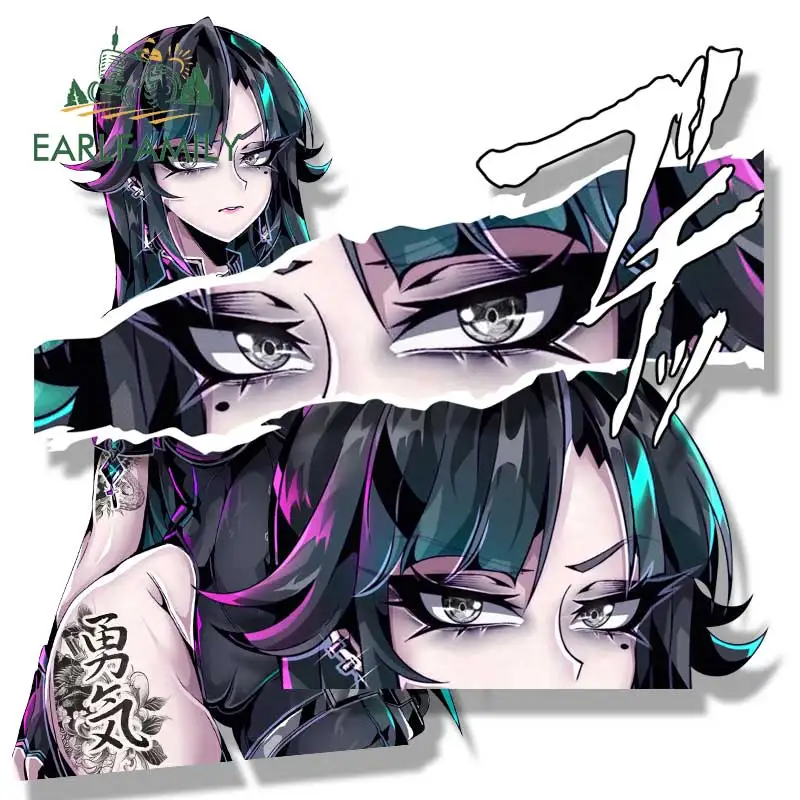 EARLFAMILY Rocket Girl Peek Fanart Car Sticker Gothic Tattoo Sketch Waifu Decal JDM Funny Peeker Girl Graffiti Stickers Car Wrap