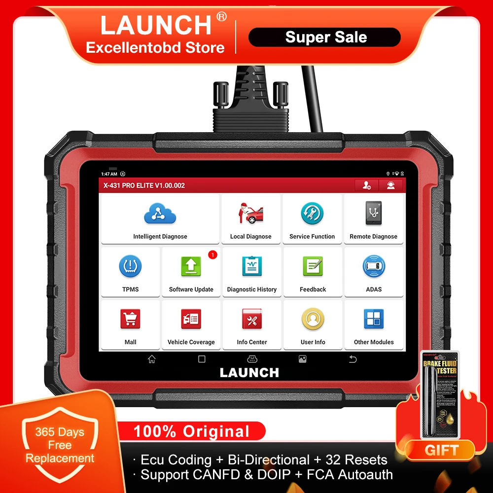 LAUNCH X431 PRO ELITE All System Diagnostic Tools OBD2 Scanner Support CANFD DOIP Ecu Coding Active Test 31+ Reset 2 Years Free