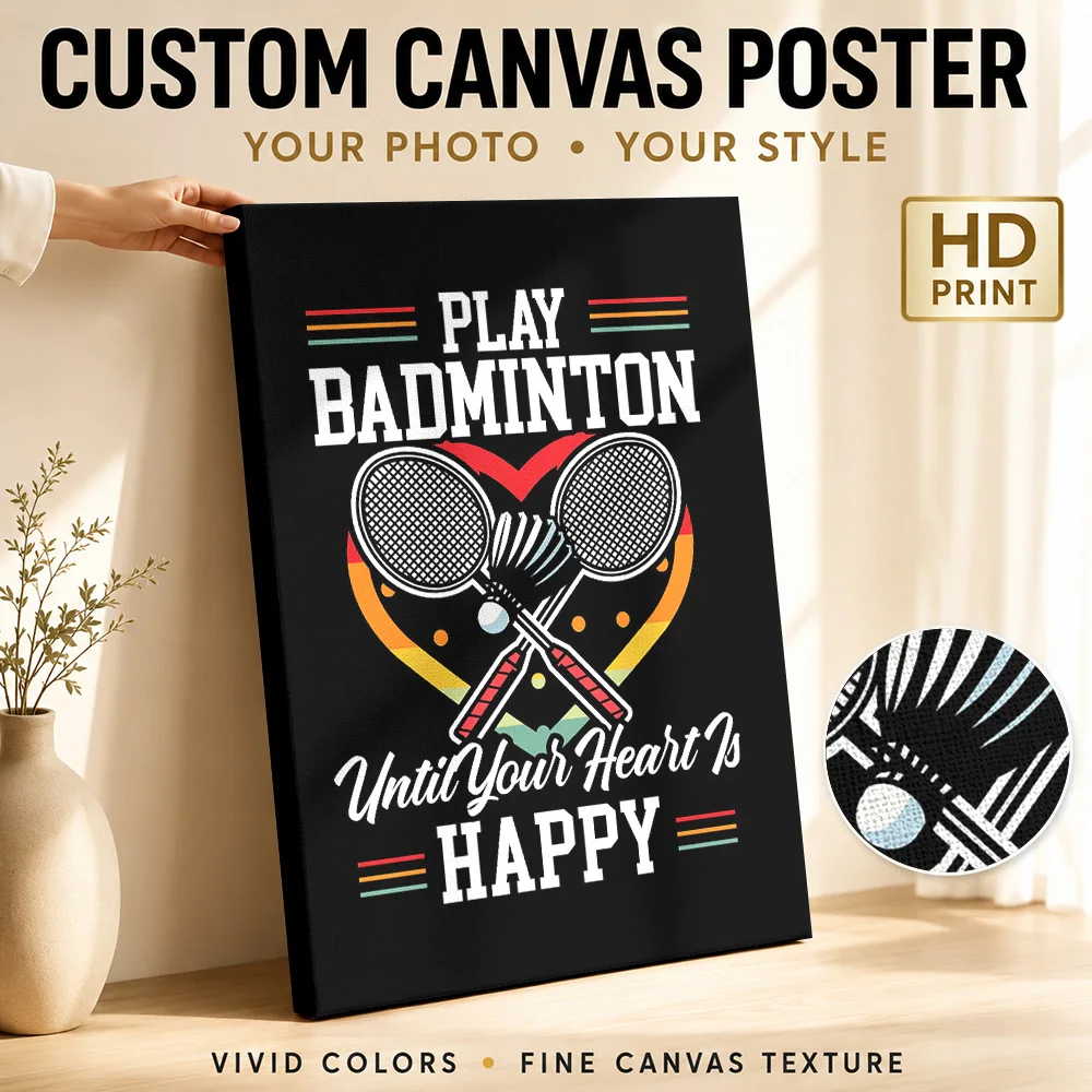 Play Badminton Framed Canvas Poster Personalized Sports Portrait Wall Paintings Decoration for Bedroom Gym Gift for Collectors