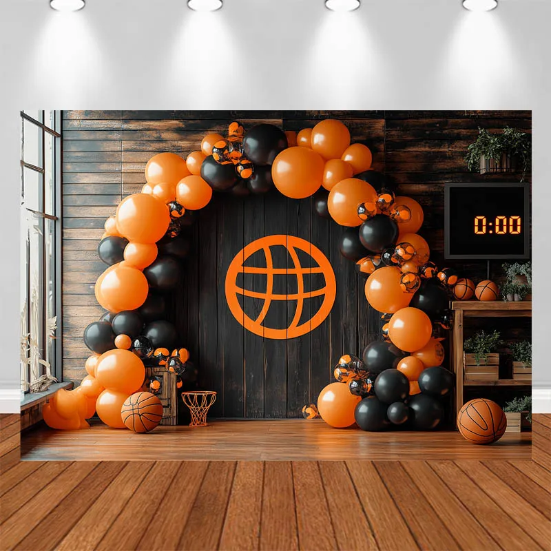LS Photography Background Arch Balloons Basketball Wooden Door Decor Cake Smash Birthday Kids Portrait Photo Background Studio