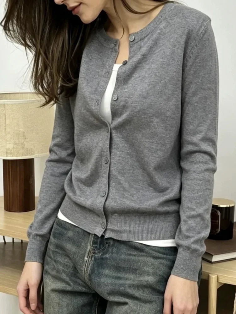 MsChuh Autumn Women's Clothing Solid Color Slim Sweater Cardigans All-match Simple Style Temperament Fashion Casual Comfortable