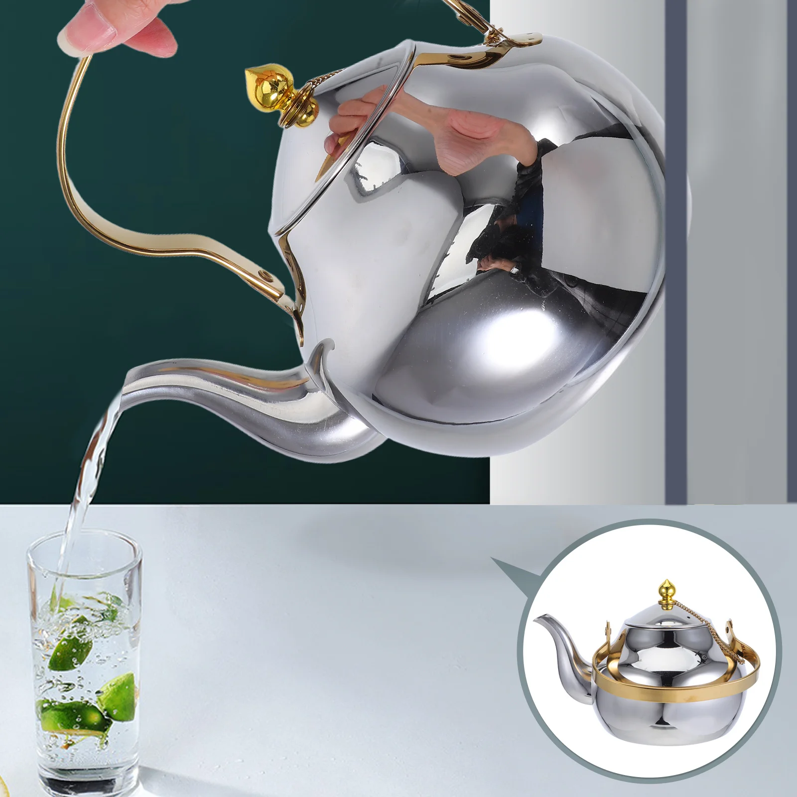 

Stainless Steel Teapot Removable Infuser 1.2L Stovetop Tea Maker Loose Leaf Brewing Kettle Water Heating Pot Coffee Milk Pitcher