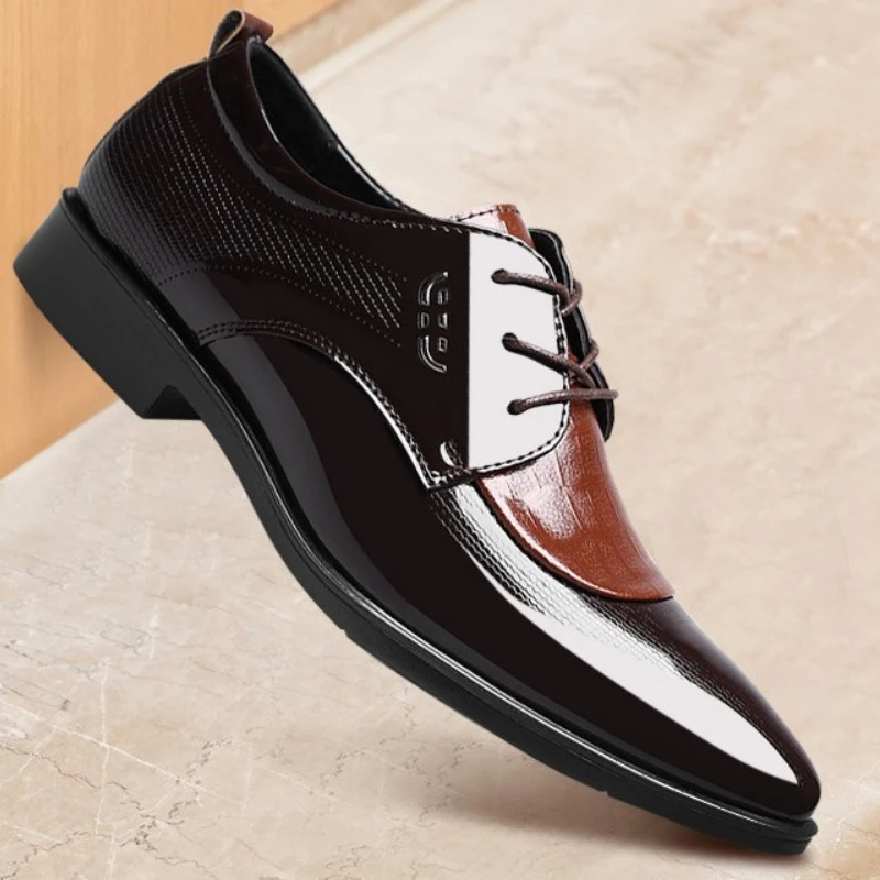 Mens Dress Shoes Fashion Pointed Toe Lace Up Men\'s Business Casual Shoes Brown Black Leather Oxfords Shoes Big Size 38-48