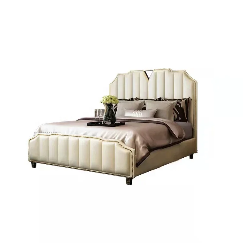 Luxury Bed Room Stainless Steel Bed Frame Gold And Leather Upholstered Queen Hotel Wedding Soft Bed