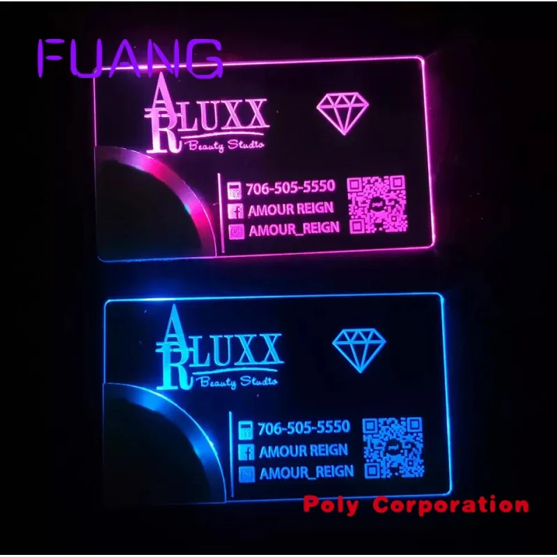 Custom Luxury laser engraving LED customized acrylic luminous visiting card metal blank NFC business card wedding card