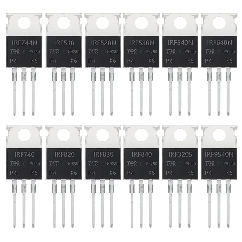 AUKENIEN Mosfet Transistor Kit 12Values 60PCS IRFZ44N IRF510N-IRF540N IRF640N IRF740 IRF820 IRF830 IRF840 IRF3205 IRF9540N TO222