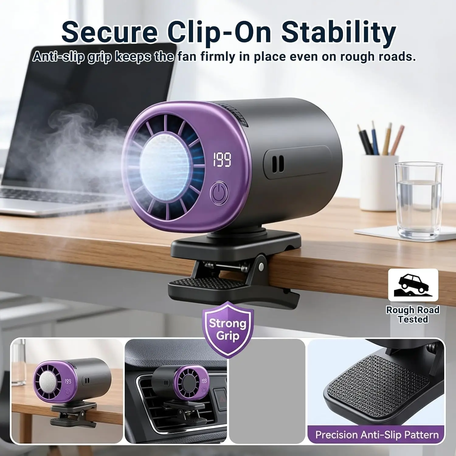 2026 New Upgrade Personal Portable Car Clip-On Air Conditioner Fan With 360° Rotation 199 Speeds Adjustable USB Rechargeabl