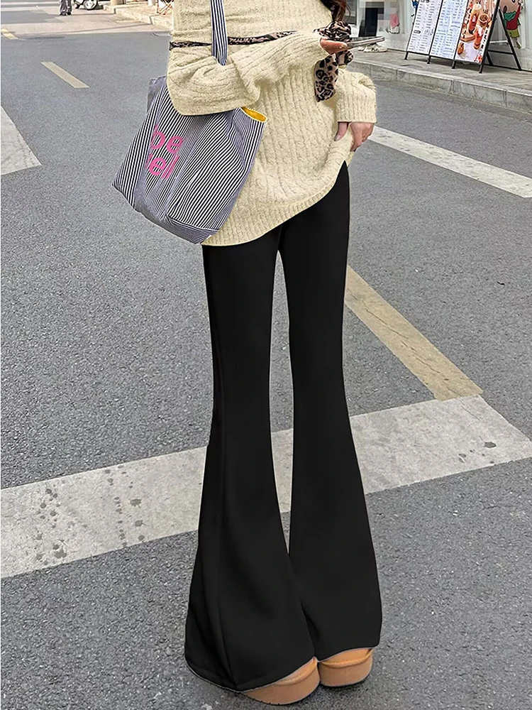 Women's Autumn/Winter 2025 New High Waist Skinny Narrow Edition Solid Color Pants with Thickened Micro Pull Pants