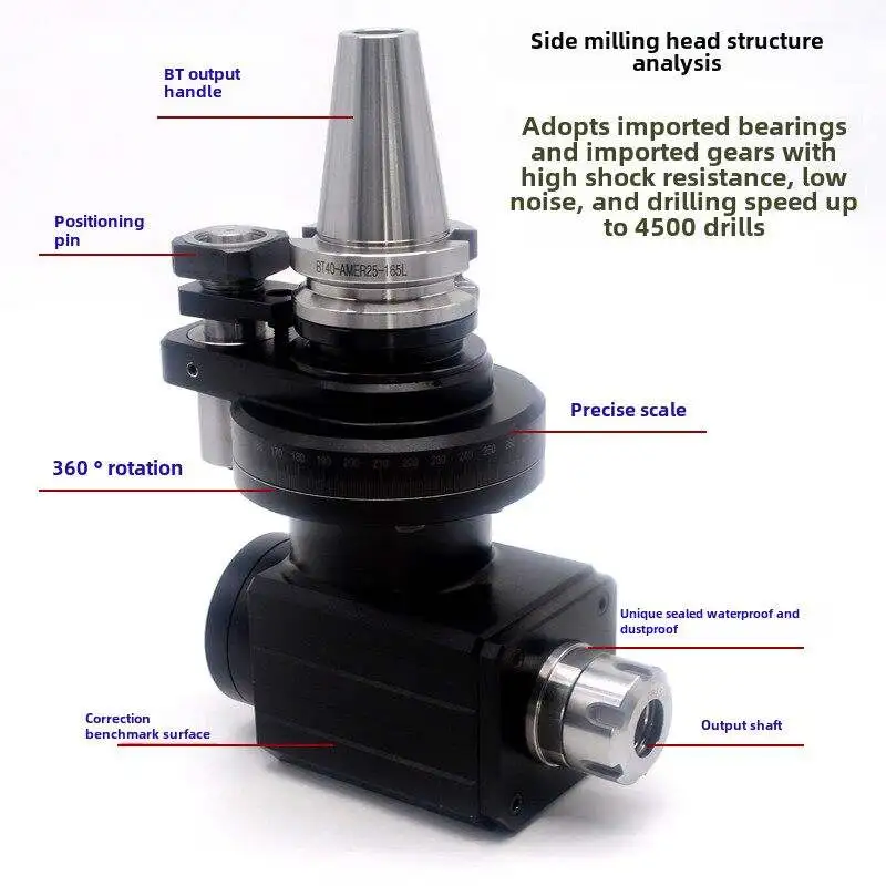 BT40/BT50 CNC Side Milling Head | Bidirectional Angle Head with ER25/ER32/ER40 Collet for Machining Center