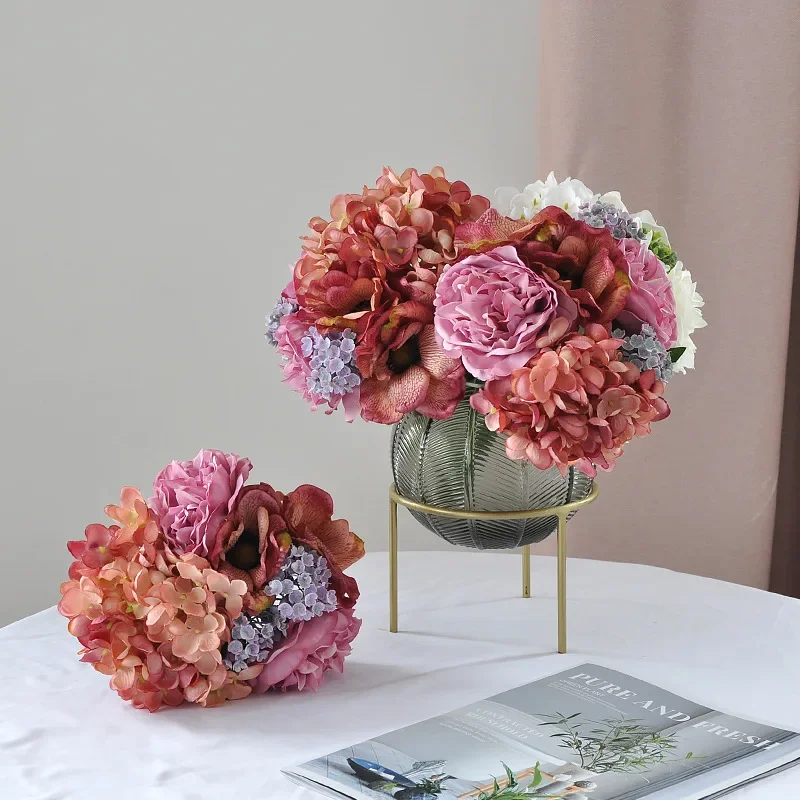 Artificial Anemone Flower Bouquet Wedding Decor Bridal Bouquet Party Display Fake Peony Flowers Home Living Room Holiday Gift