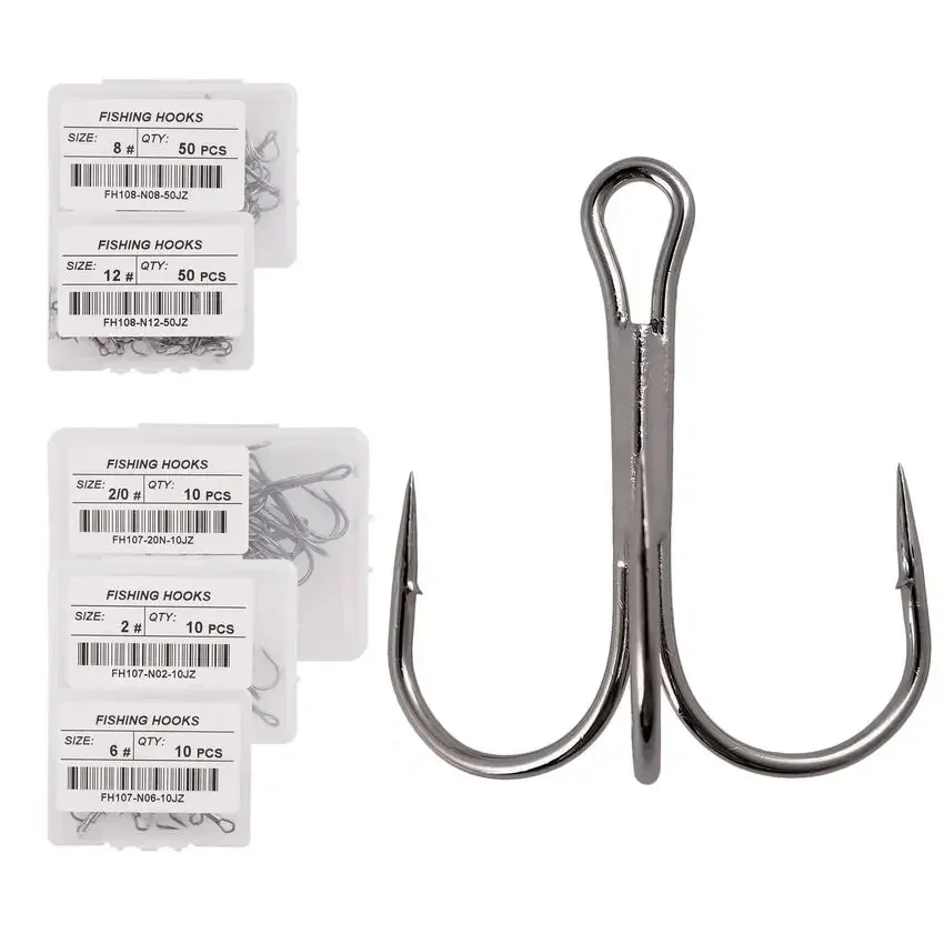 10Pcs/box 1# 2# 4# 6# 8# 10# High Carbon Steel Fishing HookTreble Overturned Hooks Fishing Tackle Round Bend Treble for Bass