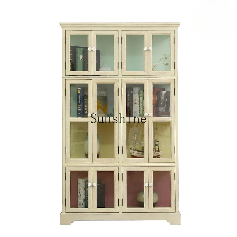 

Solid wood retro glass bookcase European file bookshelf