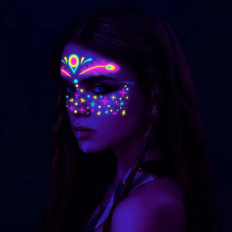 Temporary Face Stickers Neon Stickers Body Decal UV Makeup Rave Festival Supplies Black Light Fake Stickers Dancing Party Glow