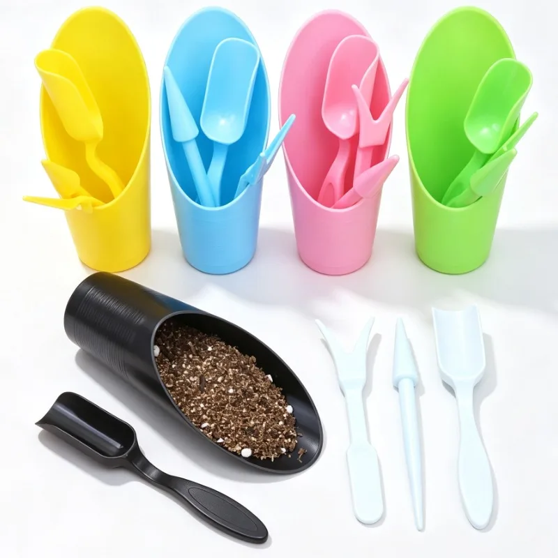 Mini Plastic Gardening Tool Set With Storage Cup For Succulents Potted Plants Soil Scoop Tweezers Rake
