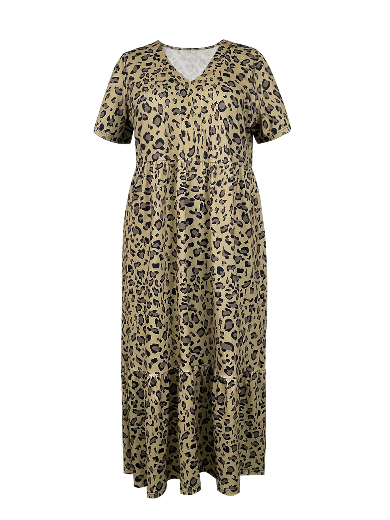 플러스 사이즈 레오파드 V넥 루즈핏 반팔 원피스 여성용 OD-057 독립 스테이션