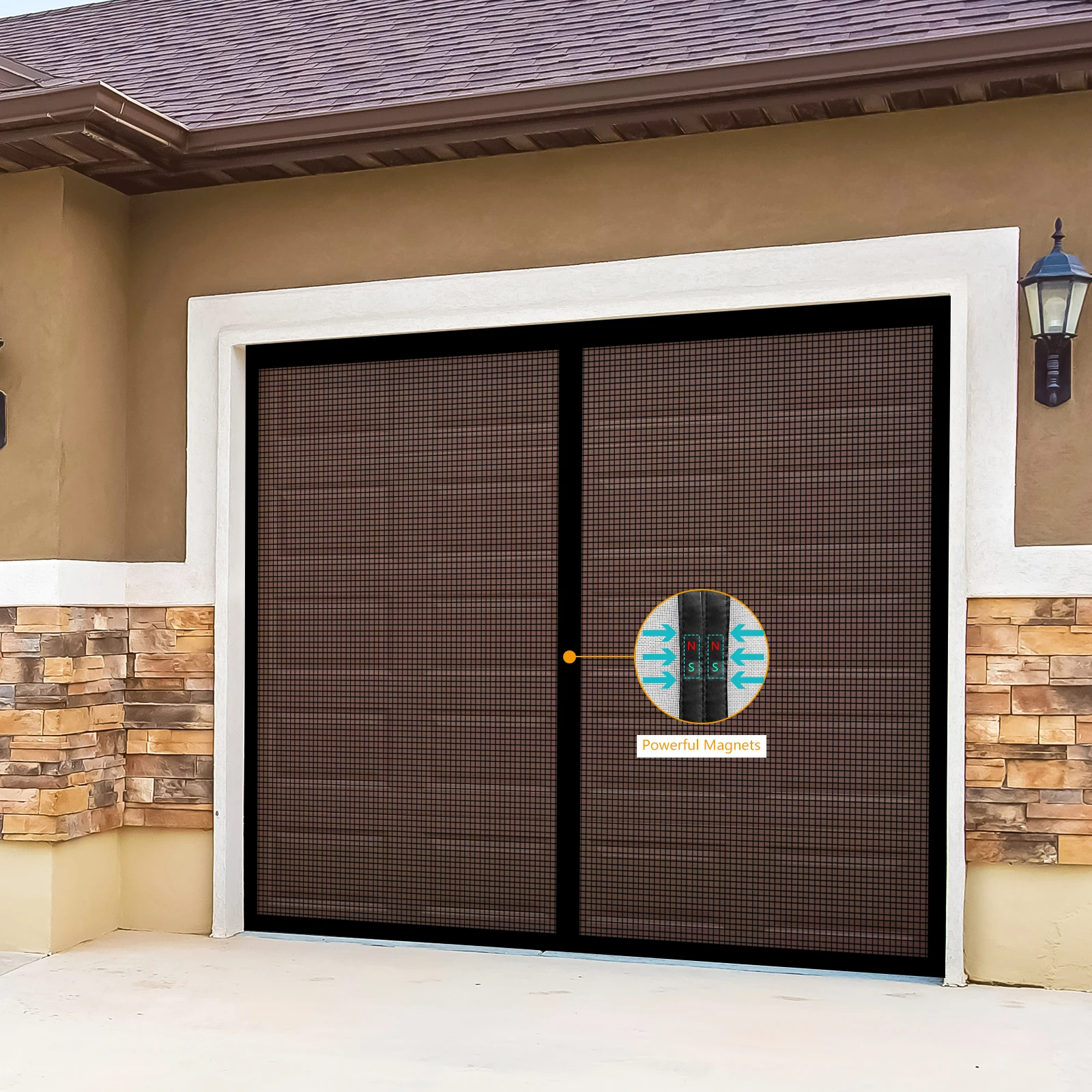 Magnetic Garage Door Screen 10x7ft Durable Fiberglass Garage Door Screen Handsfree Entry Garage Screen