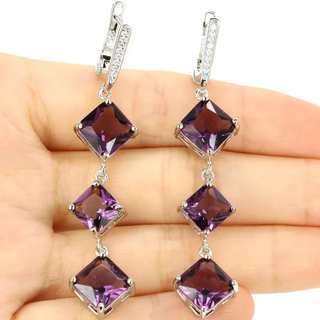 

Customized 925 SOLID STERLING SILVER Earrings Rhodolite Garnet Amethyst Violet Tanzanite Pink Kunzite Citrine Woman's Wedding