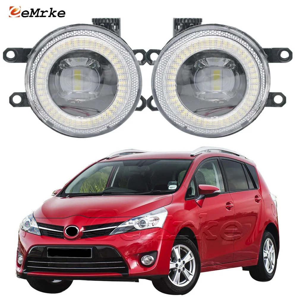 LED Fog Lights Assembly w/ Lens Headlight for Toyota Verso AR20 2013~2017 Led Angel Eye Daytime Running Lamp DRL 15W 12V