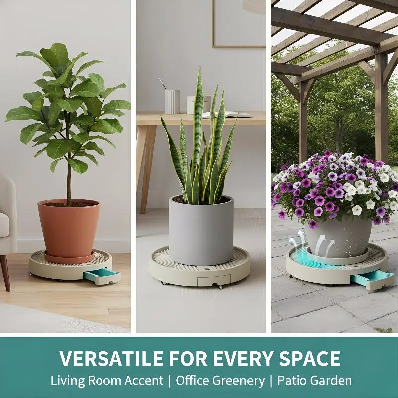 Round Caster Flower Pot Moving Tray Non Slip And Stable With Drainage Tray Suitable For Indoor And Outdoor Use Keeps Clean