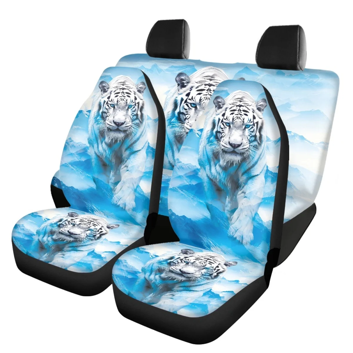 Cool Tiger 3D Printing Four Season Car Seat Cover Full Set Chair Seat Protecter for Women Men Universal Car Interior Accessories