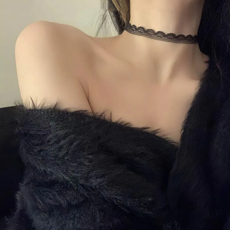 Colar Choker Sexy de Renda para Mulheres, Acessório de Joalheria com Faixa Listrada Preta e Branca, Presente para Senhoras e Meninas