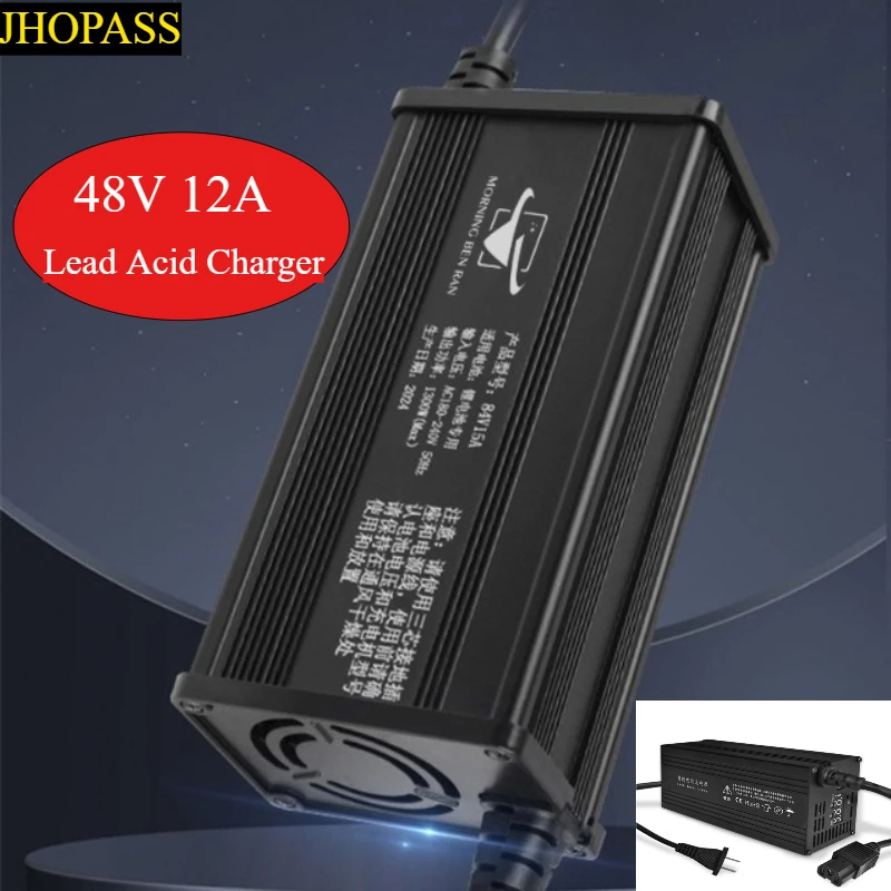 Smart 48V 12A LCD display Lead Acid Battery Charger for Four-wheeler NEV EV Motorcycle E-bike Car 110V or 220V UK US EU AU Plug