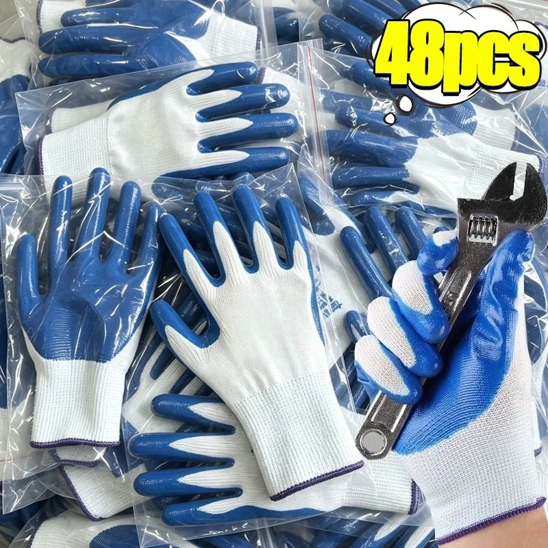 48PCS Nitrile Coated Safety Work Gloves Breathable Non-slip Gardening Gloves for Construction Garden Yard Industrial Labor Glove