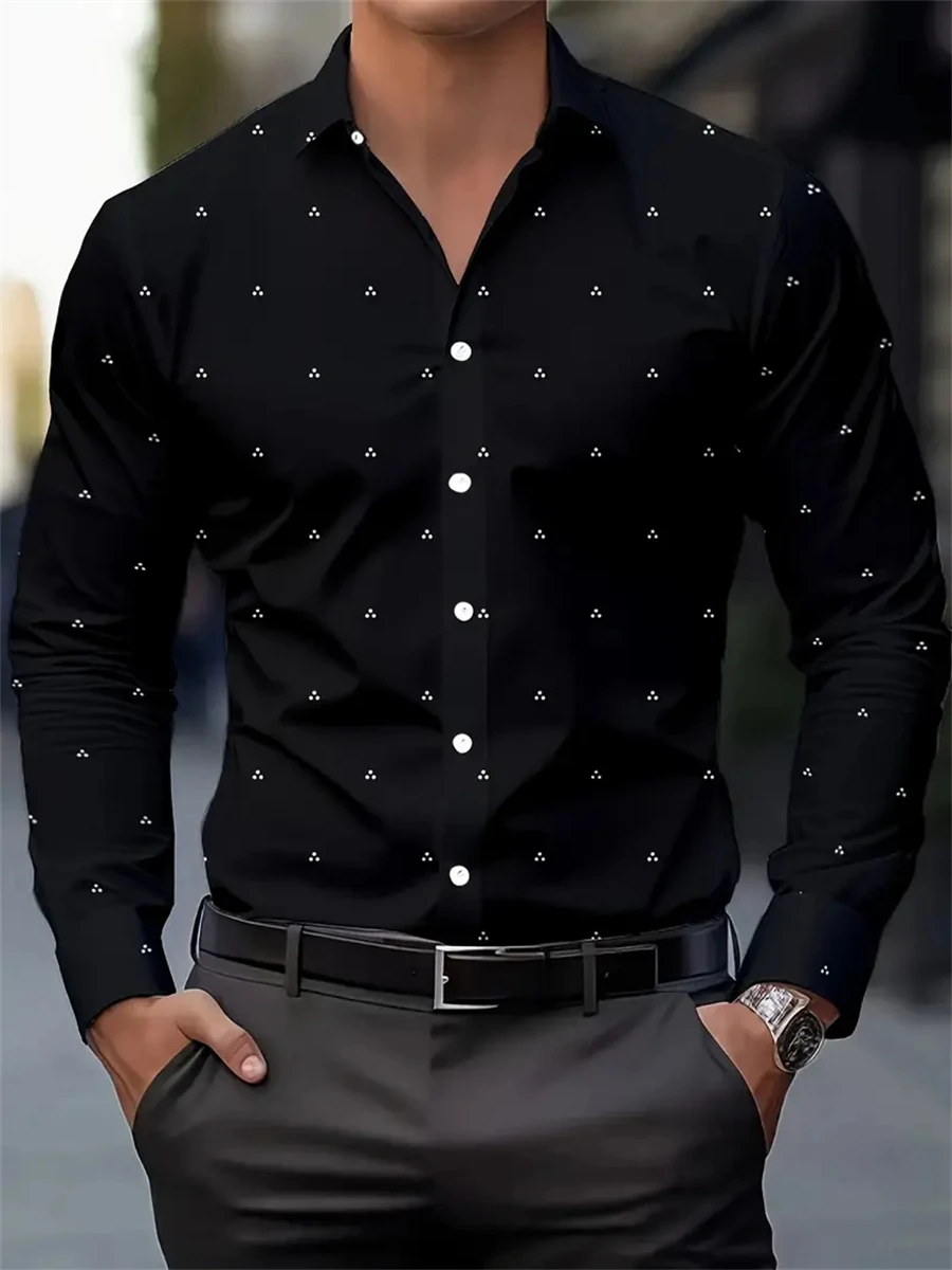 

Men's Fashion Polka Dot Digital Print Shirts, Casual Breathable Lapel Button Long Sleeve Shirt Men's Clothing Men's Formal tops