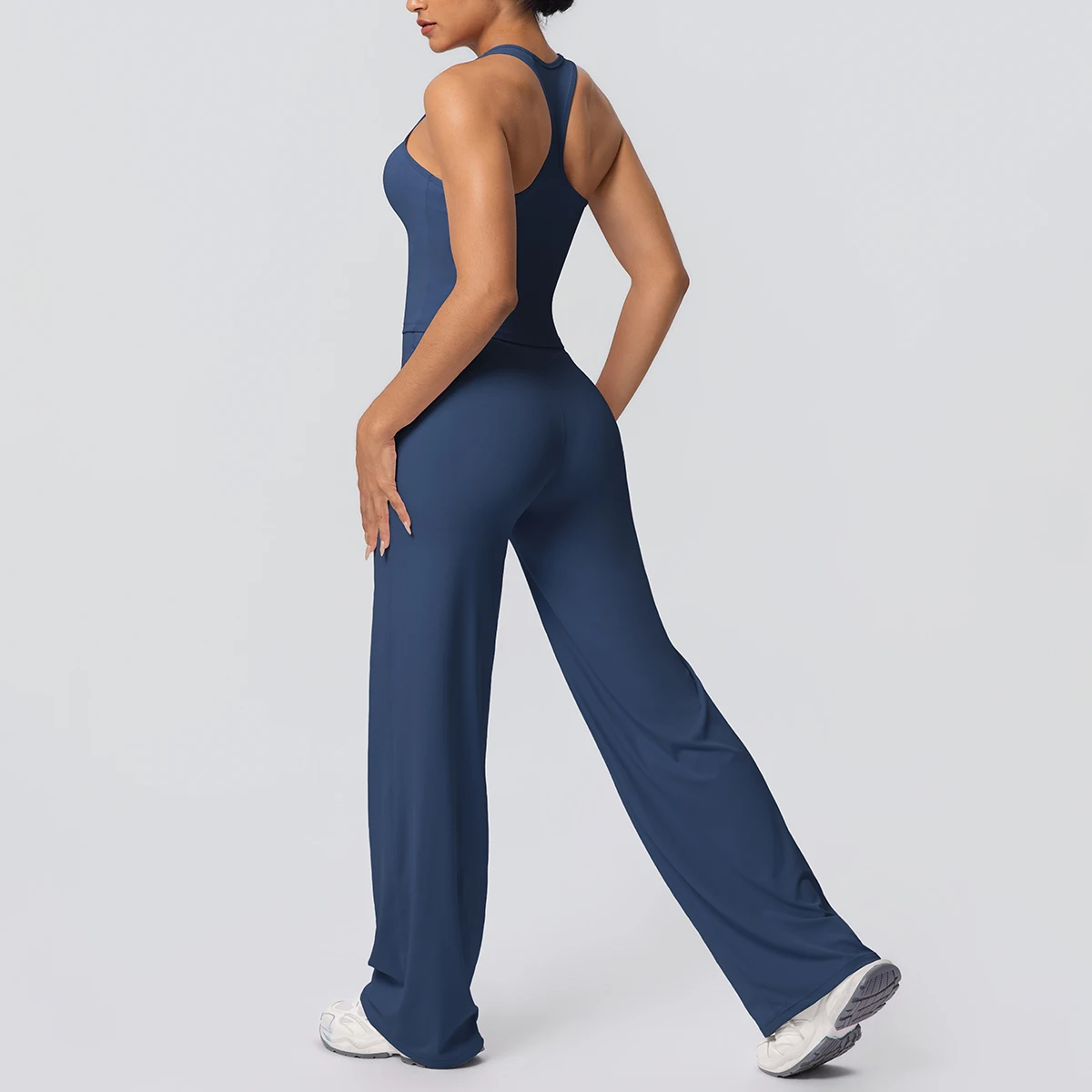 Frauen Sport Yoga Set Gym Schnell Trocknend Pfirsich Butt Yoga Hosen Einfarbig Schlank Schöne Zurück I-förmigen weste Yoga Set – Detail 17