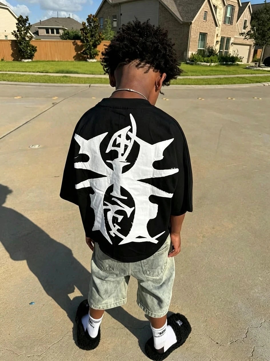 1pc Gothic Streetwear Symbol Back Print Cotton T shirt Unisex Men Women Kids Summer Streetwear Casual Short Sleeve Tops