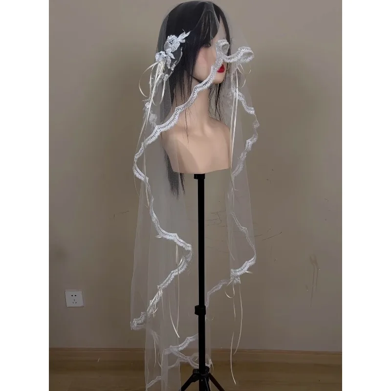 

Meigao original retro lace ribbon bridal veil modeling travel photography studio sample photography travel photography hard yarn