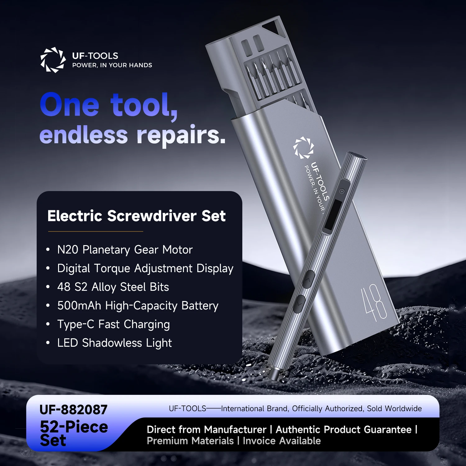 52-in-1 Adjustable Torque Electric Screwdriver Set with Color Display, LED Light & Magnetic Storage, Precision Repair Tool Kit f