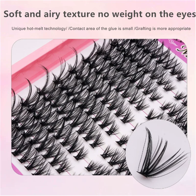 40P80P auto-bouchon faux cils en forme de D épais et large segment divisé simple grappe bricolage ensemble de cils curling ensemble de bricolage